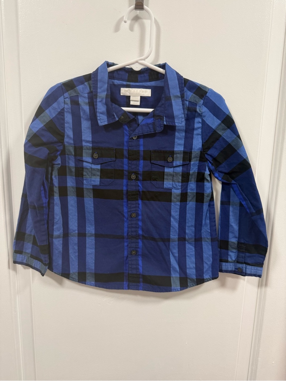 Burberry Blue and Black Plaid Button-Down Shirt for Kids